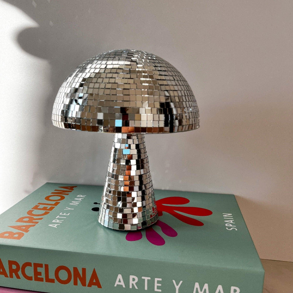 Disco Paddenstoel Lamp Zilver met Spiegeleffect – Retro LED Sfeerlamp voor Woonkamer Interieur Sfeerverlichting | Sulvida