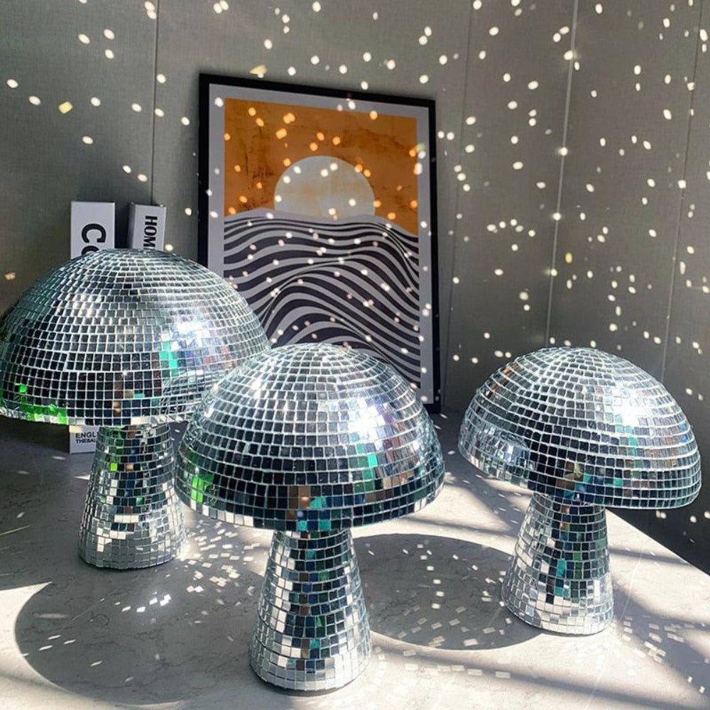 Disco Paddenstoel Lamp Zilver met Spiegeleffect – Retro LED Sfeerlamp voor Woonkamer Interieur Sfeerverlichting | Sulvida