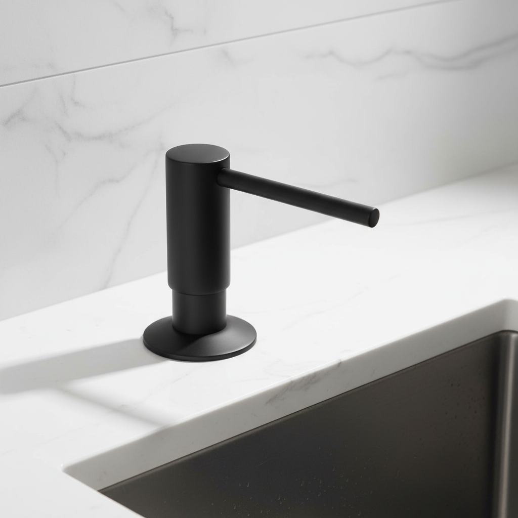 Inbouw Zeepdispenser met Messing Pomp 500ml Mat Zwart Modern Design voor Keuken Badkamer Sanitair Spoelbak | Sulvida