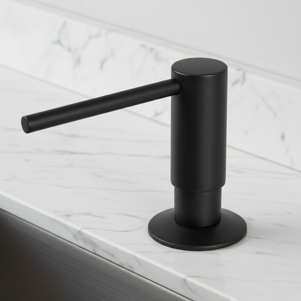 Inbouw Zeepdispenser met Messing Pomp 500ml Mat Zwart Modern Design voor Keuken Badkamer Sanitair Spoelbak | Sulvida