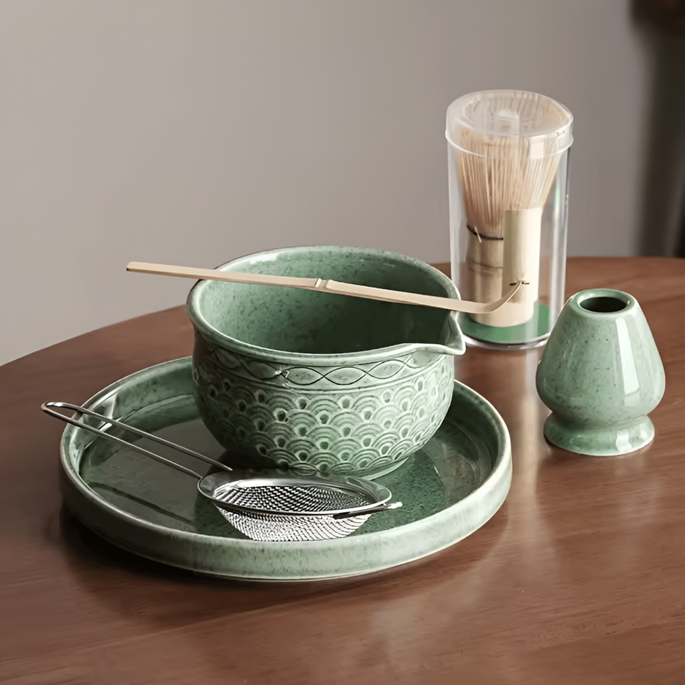 Matcha-theeceremonieset 5- of 6-delig keramiek 500ml bamboe accessoires groen traditioneel Japans stijl | Sulvida
