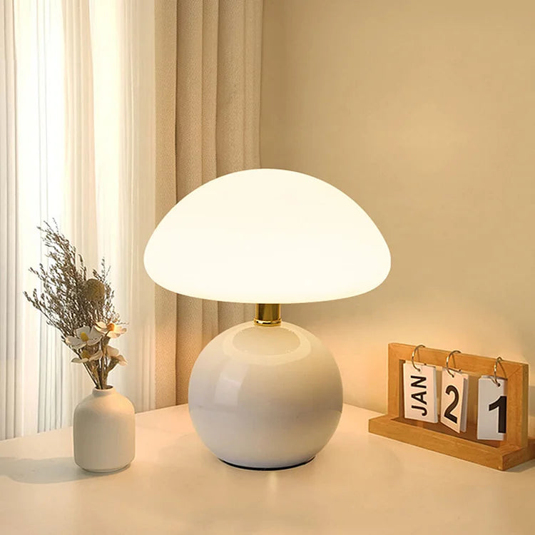 Paddenstoellamp Keramiek Tafellamp met Dimbare LED Verlichting 3 Lichtstanden Sfeerlamp Leeslamp Bureaulamp | Sulvida