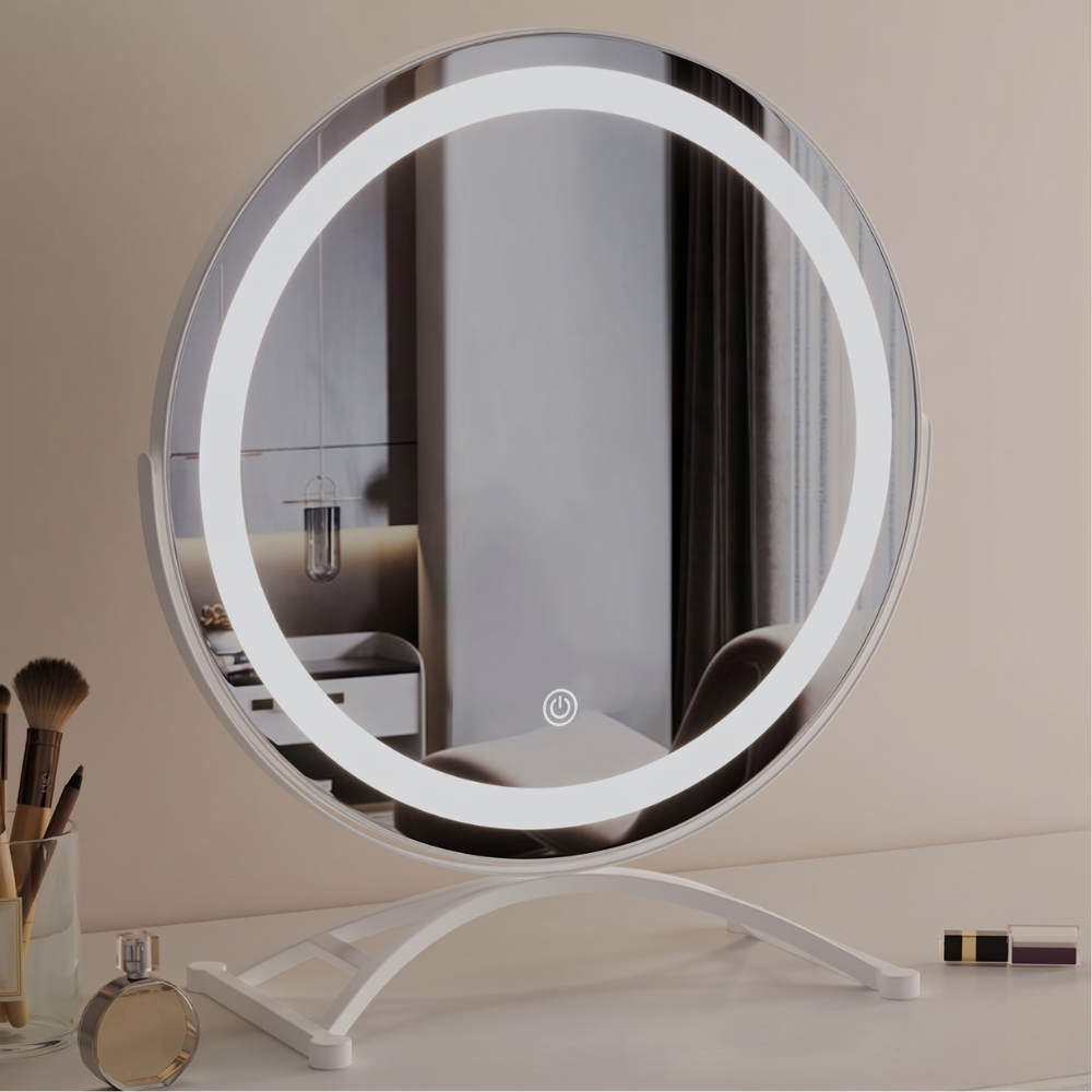 Make-upspiegel met LED Verlichting 360° Draaibaar Dimbaar Oplaadbaar voor Perfecte Make-up Thuis en Onderweg | Sulvida