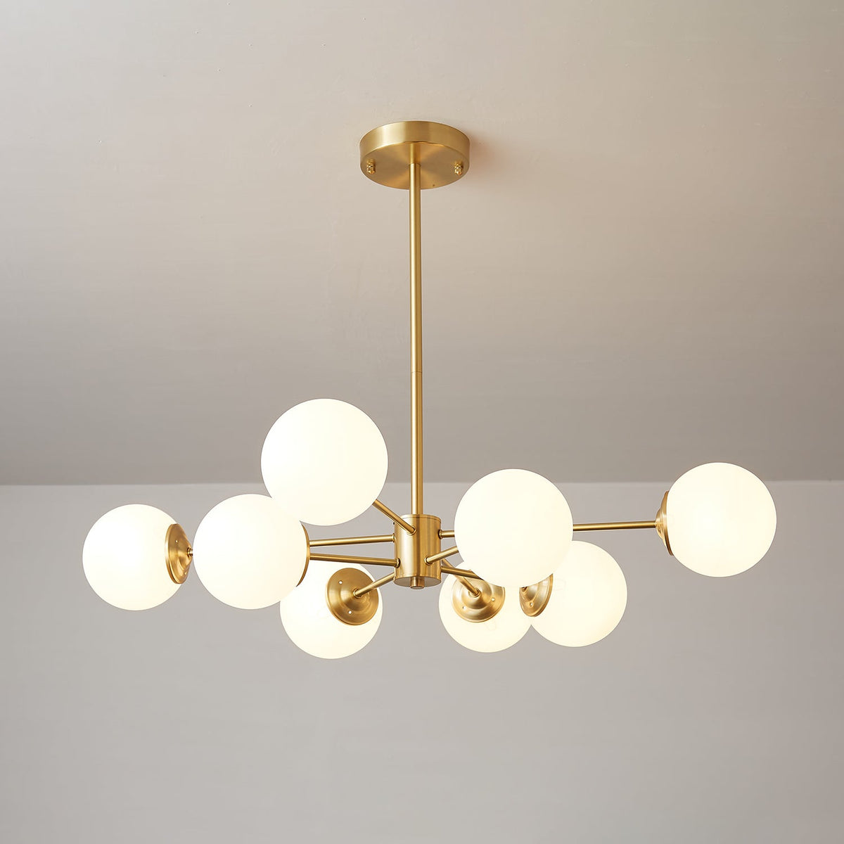 Glazen Bollen Hanglamp Messing met Witte Bollen voor Eetkamer Slaapkamer Woonkamer Plafondverlichting | Sulvida