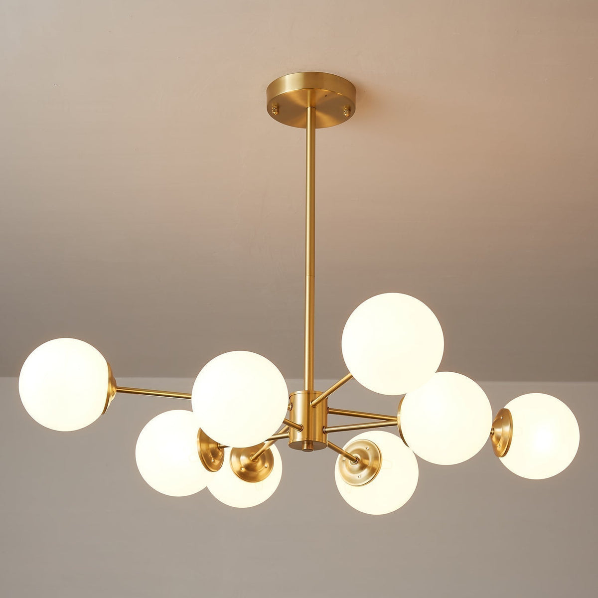 Glazen Bollen Hanglamp Messing met Witte Bollen voor Eetkamer Slaapkamer Woonkamer Plafondverlichting | Sulvida