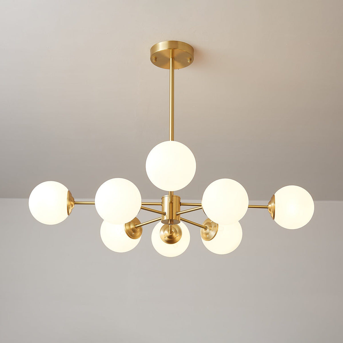 Glazen Bollen Hanglamp Messing met Witte Bollen voor Eetkamer Slaapkamer Woonkamer Plafondverlichting | Sulvida