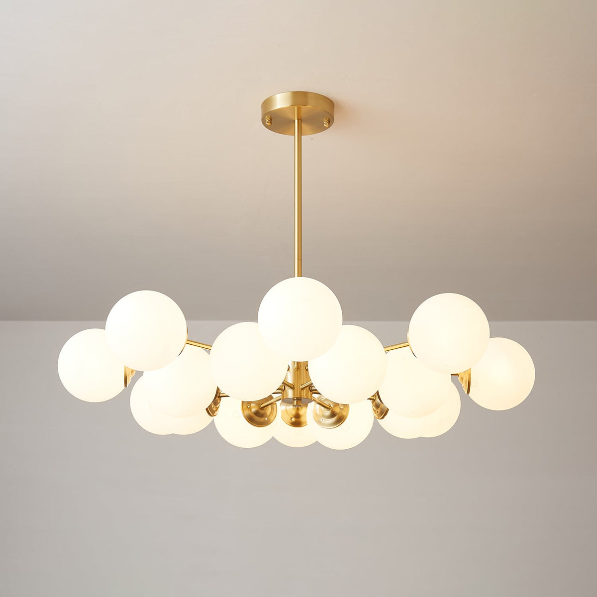 Glazen Bollen Hanglamp Messing met Witte Bollen voor Eetkamer Slaapkamer Woonkamer Plafondverlichting | Sulvida