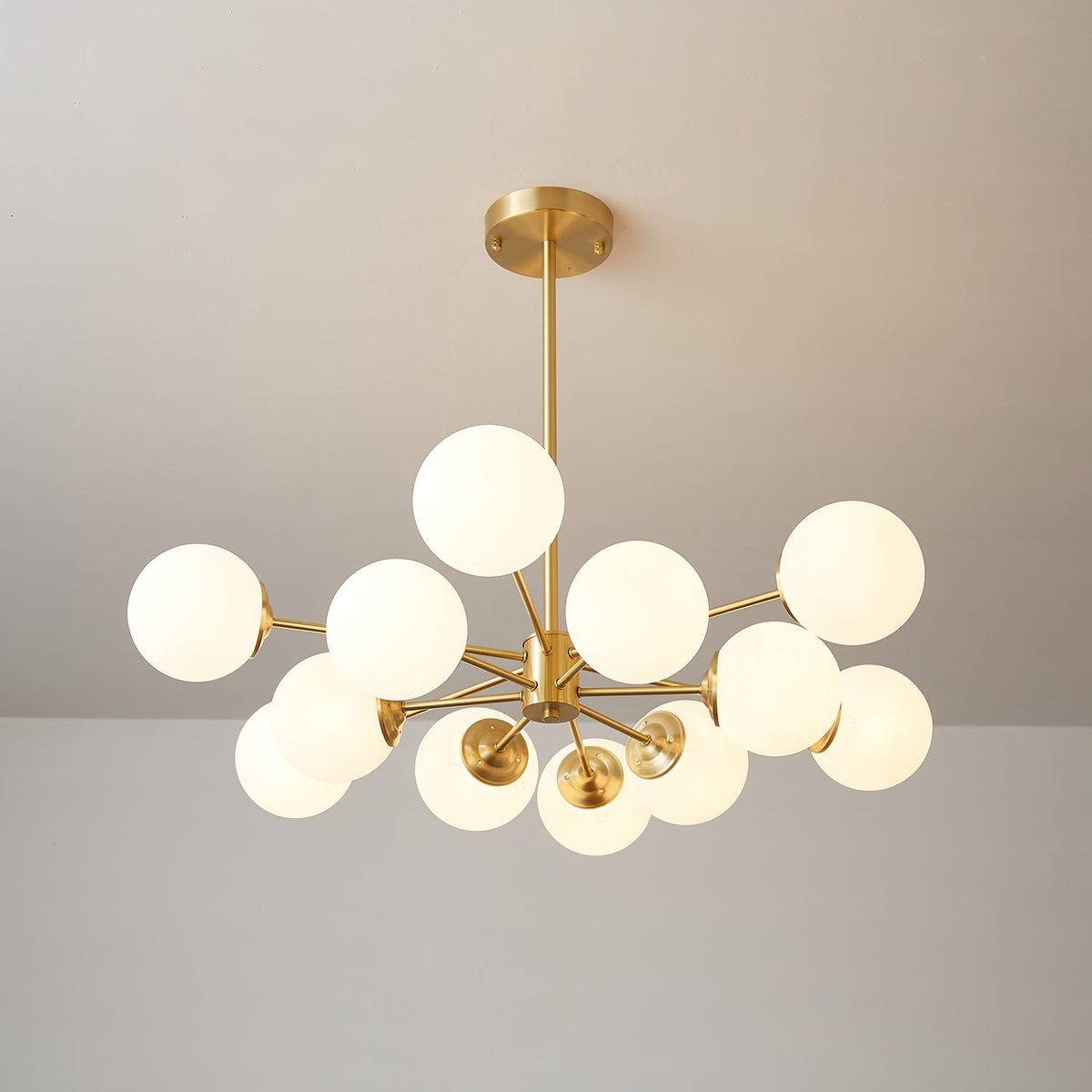 Glazen Bollen Hanglamp Messing met Witte Bollen voor Eetkamer Slaapkamer Woonkamer Plafondverlichting | Sulvida