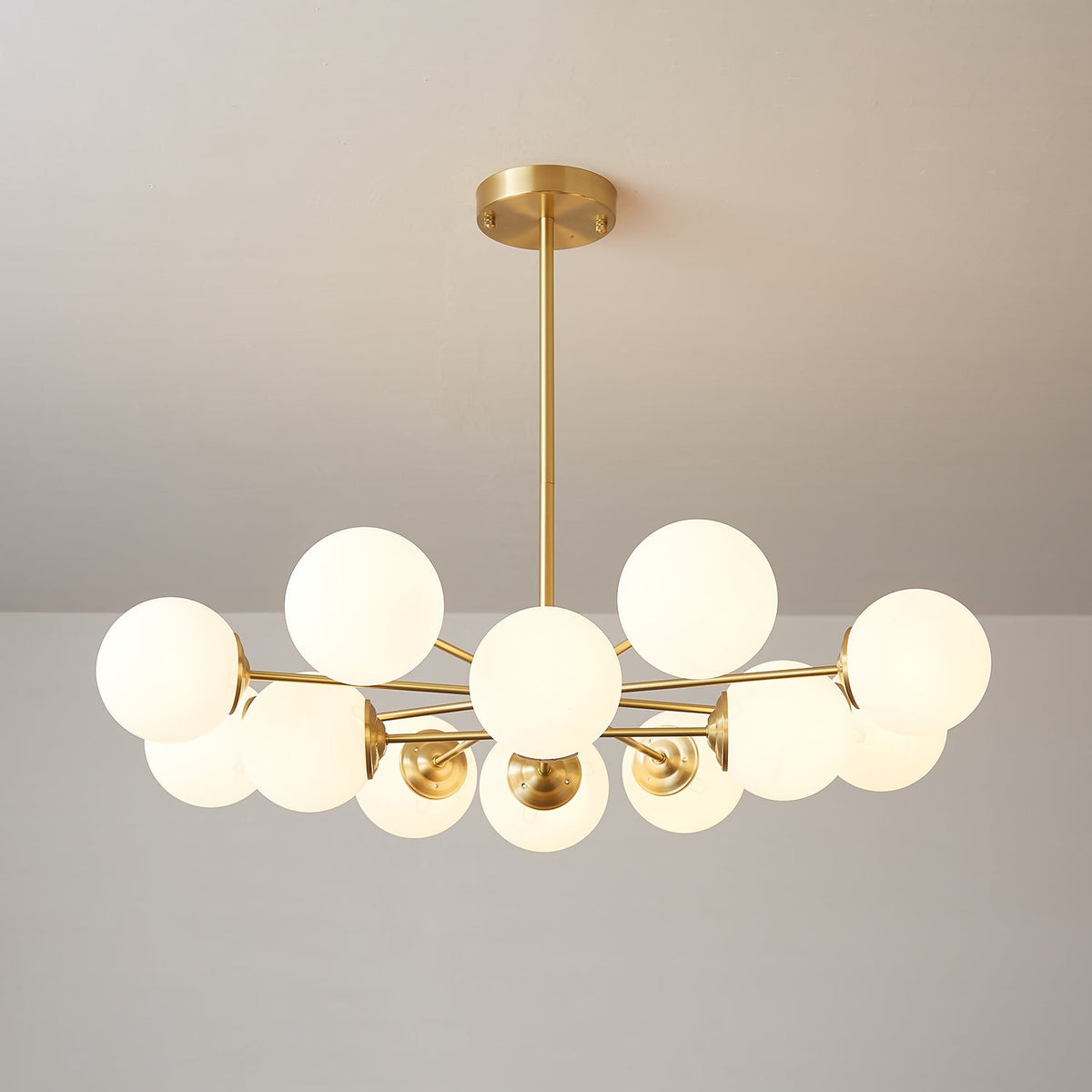 Glazen Bollen Hanglamp Messing met Witte Bollen voor Eetkamer Slaapkamer Woonkamer Plafondverlichting | Sulvida