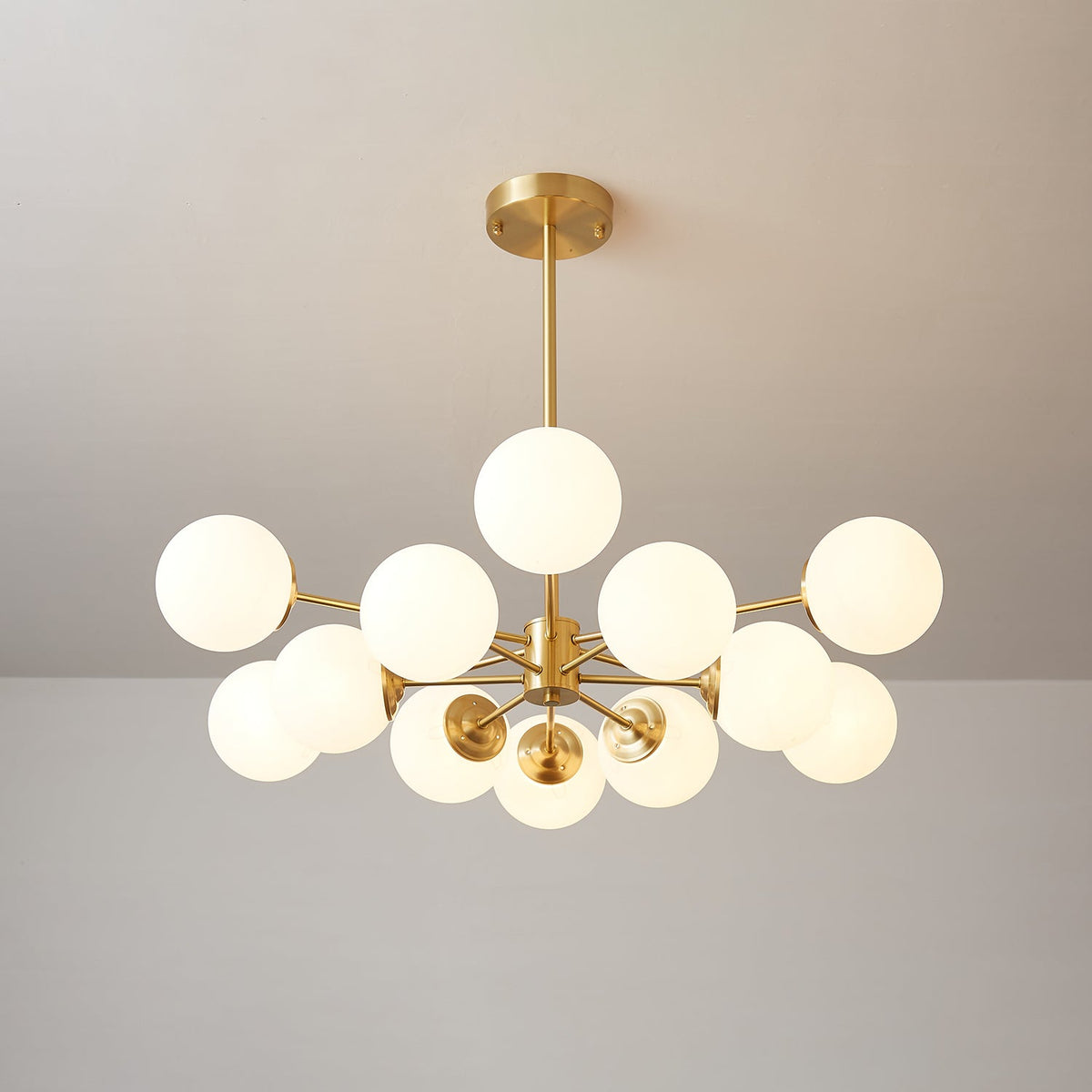 Glazen Bollen Hanglamp Messing met Witte Bollen voor Eetkamer Slaapkamer Woonkamer Plafondverlichting | Sulvida