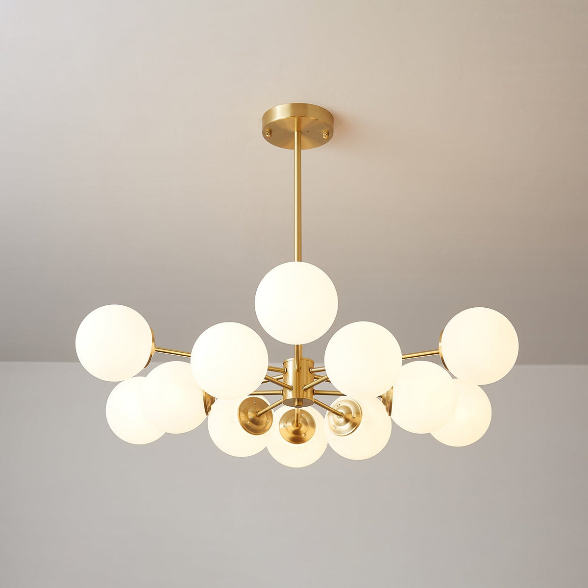 Glazen Bollen Hanglamp Messing met Witte Bollen voor Eetkamer Slaapkamer Woonkamer Plafondverlichting | Sulvida