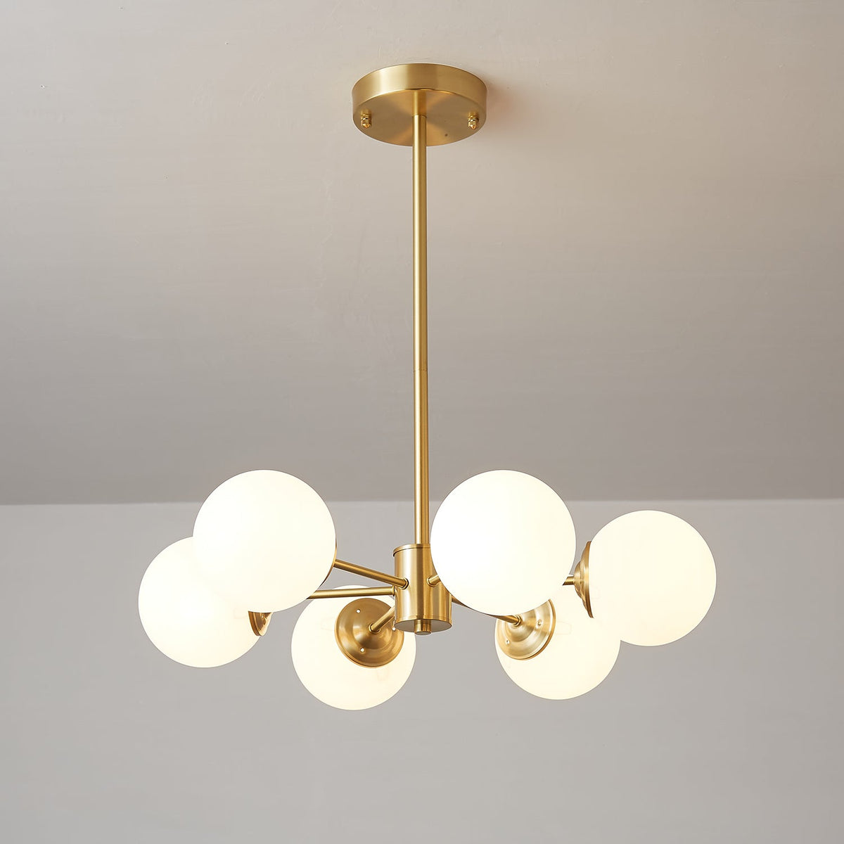 Glazen Bollen Hanglamp Messing met Witte Bollen voor Eetkamer Slaapkamer Woonkamer Plafondverlichting | Sulvida