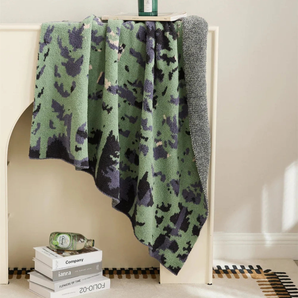 Gebreide plaid met natuurpatroon 130x160cm zacht fluweel microvezel warme deken voor bank bed reis herfst winter | Sulvida