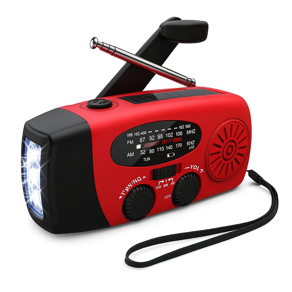 Noodradio met Handslinger Zonne-energie Powerbank Zaklamp USB-C Oplaadbaar Camping Nood Outdoor Survival | Sulvida