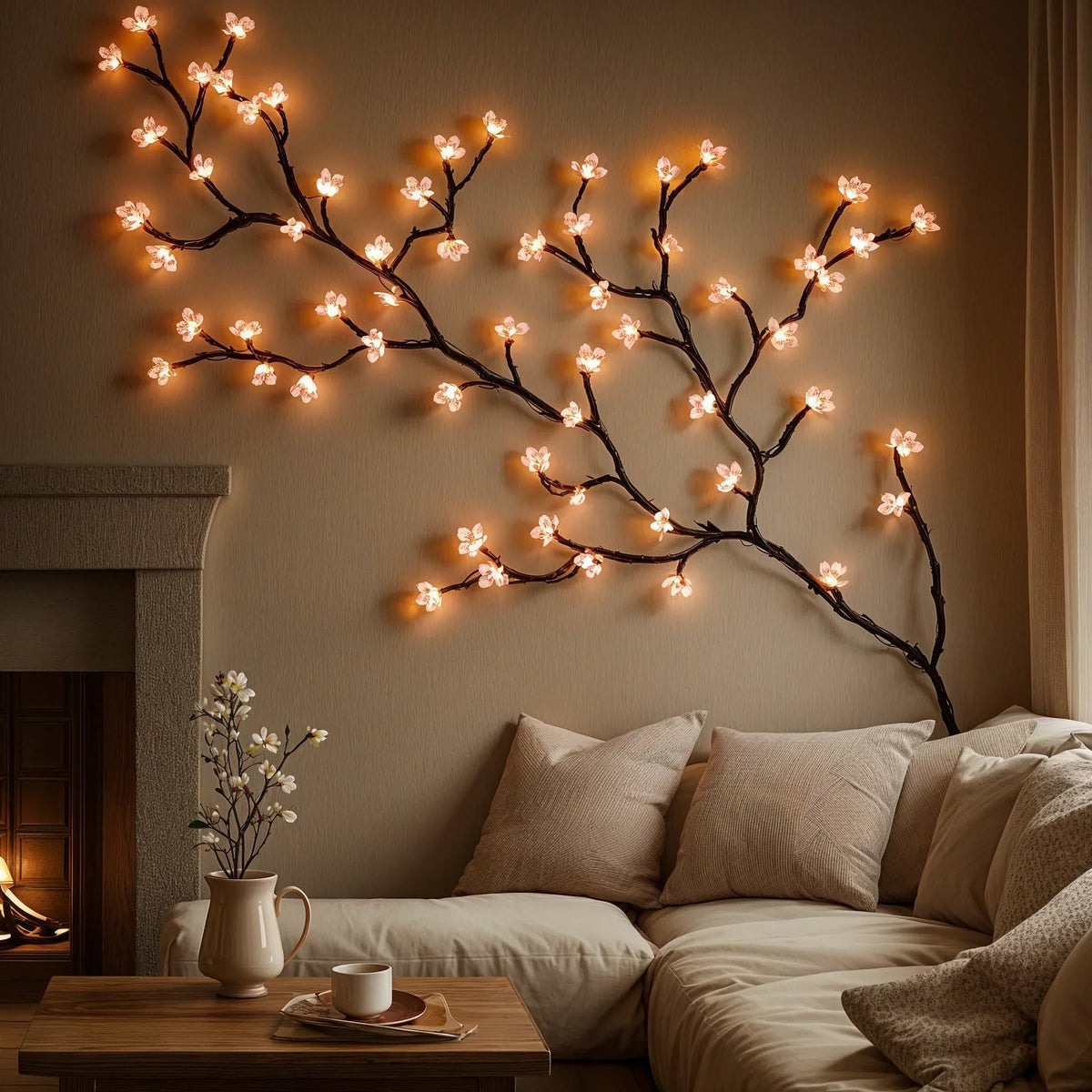 LED-lichtslinger met kersenbloesem 160 cm roze warm wit interieur decoratie sfeerverlichting voorjaar bloemtak | Sulvida