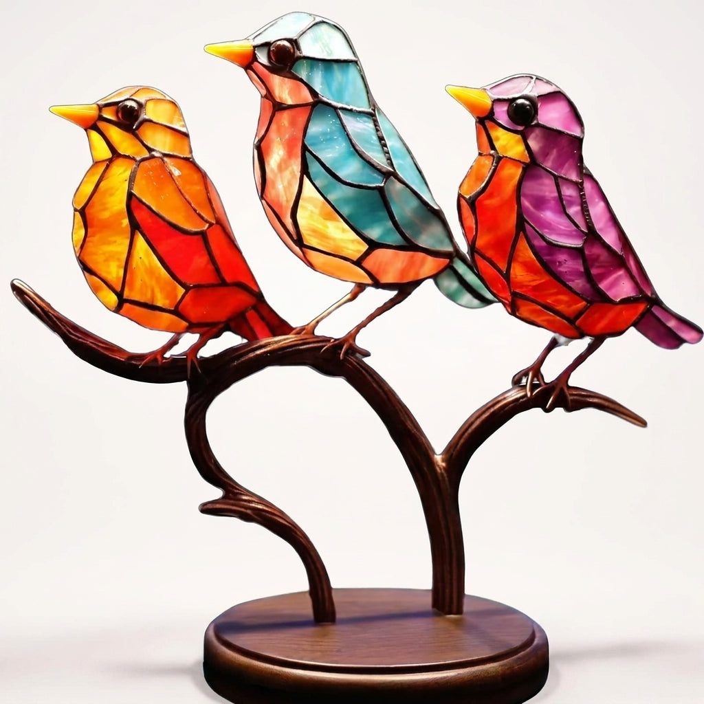 Decoratieve Vogels op Tak Bureaubladornamenten van Gekleurd Glas voor Bureau Woonkamer Interieur en Decoratie | Sulvida