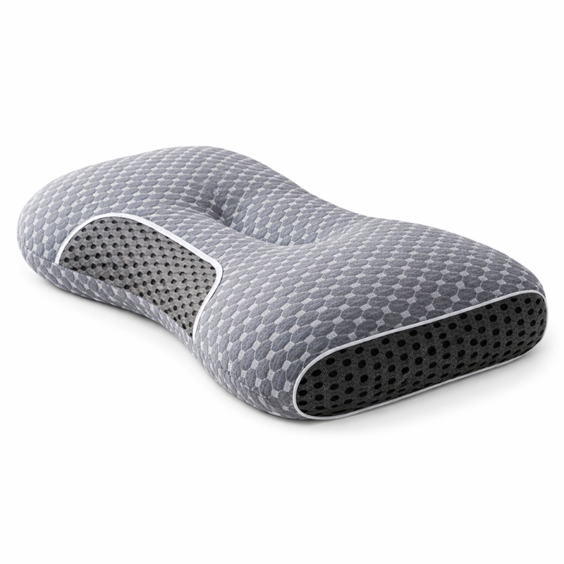 Ergonomisch Neksteunkussen Polyester Wit & Grijs 40x65cm voor Optimaal Slaapcomfort en Nekondersteuning | Sulvida