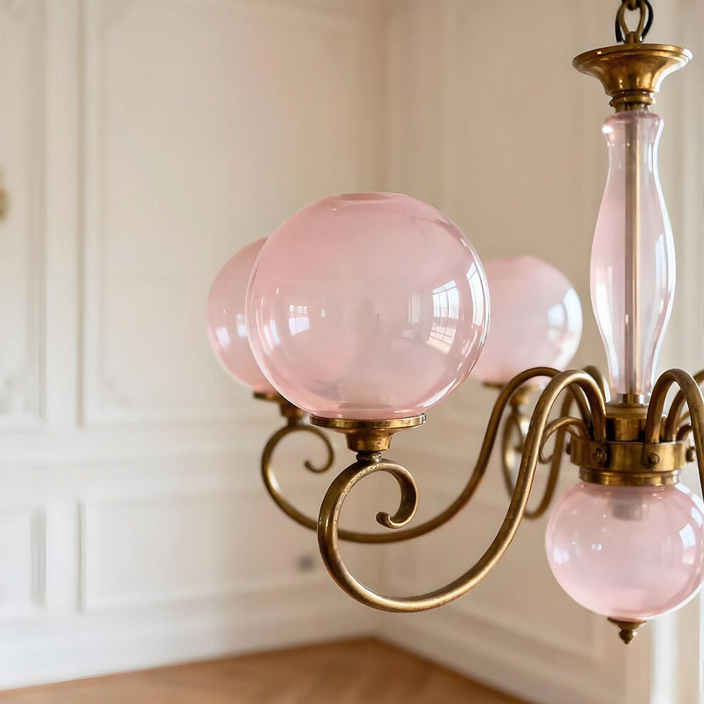 Kroonluchter met Handgeblazen Glazen Bollen en Antiek Messing Finish voor Sfeervolle Eetkamer en Woonkamer | Sulvida