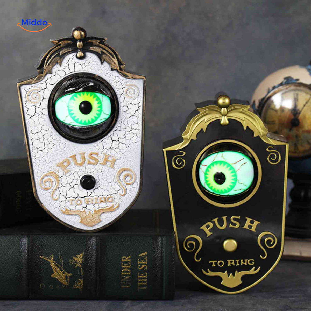 Decoratieve Oogdeurbel Halloween Gotisch PVC Goud Zwart Lichteffect Geluid Ophangbaar Herbruikbaar Deur | Sulvida