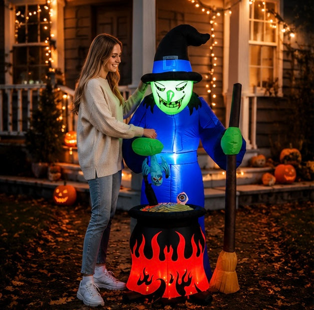 Opblaasbare Heks Tuindecoratie 360cm met LED Verlichting Halloween Yard Feest Thema Decoratie Buiten Tuin | Sulvida