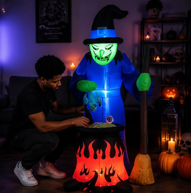 Opblaasbare Heks Tuindecoratie 360cm met LED Verlichting Halloween Yard Feest Thema Decoratie Buiten Tuin | Sulvida