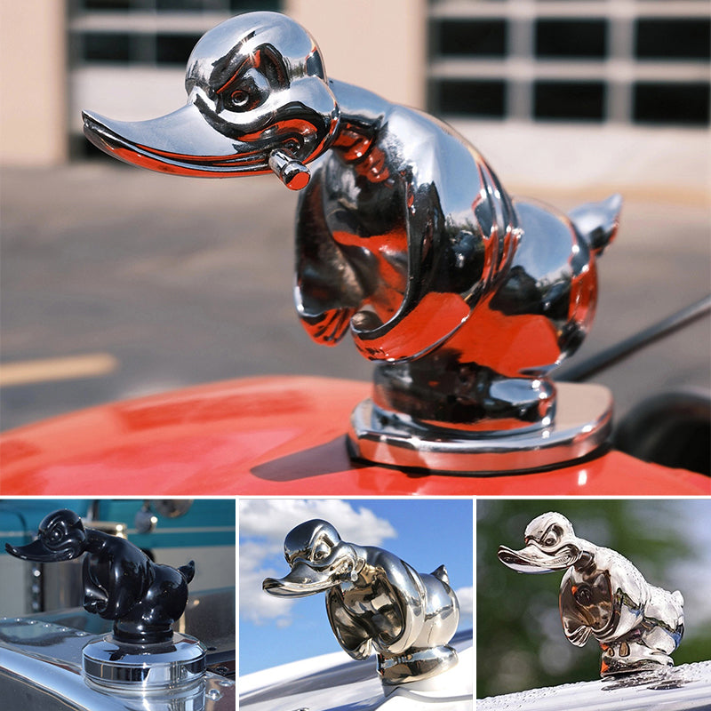 Chromen Eendfiguur Ornament Zwart Rubber Zilver Auto-emblemen Motorkapfiguur Decoratief Accessoire Automotive | Sulvida