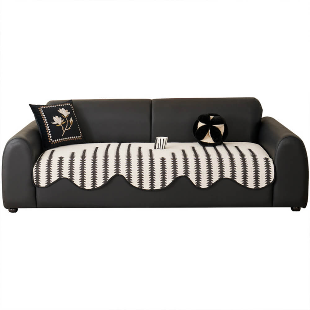 Chenille Bankhoes met Golvende Randen en Chevron Patroon voor Elegante Bankbescherming 90x180 cm Beige | Sulvida