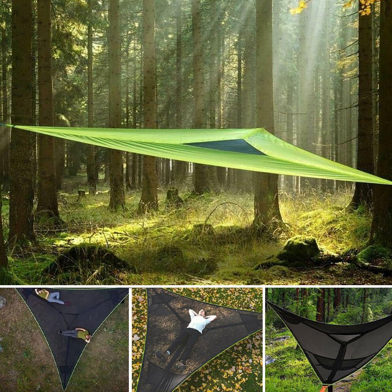 Driepersoons Hangmat met Drie-Punts Ankerophangsysteem voor Camping & Tuin | Natuurlijke Nylon Outdoor | Sulvida