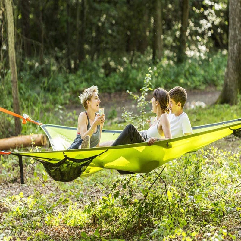Driepersoons Hangmat met Drie-Punts Ankerophangsysteem voor Camping & Tuin | Natuurlijke Nylon Outdoor | Sulvida