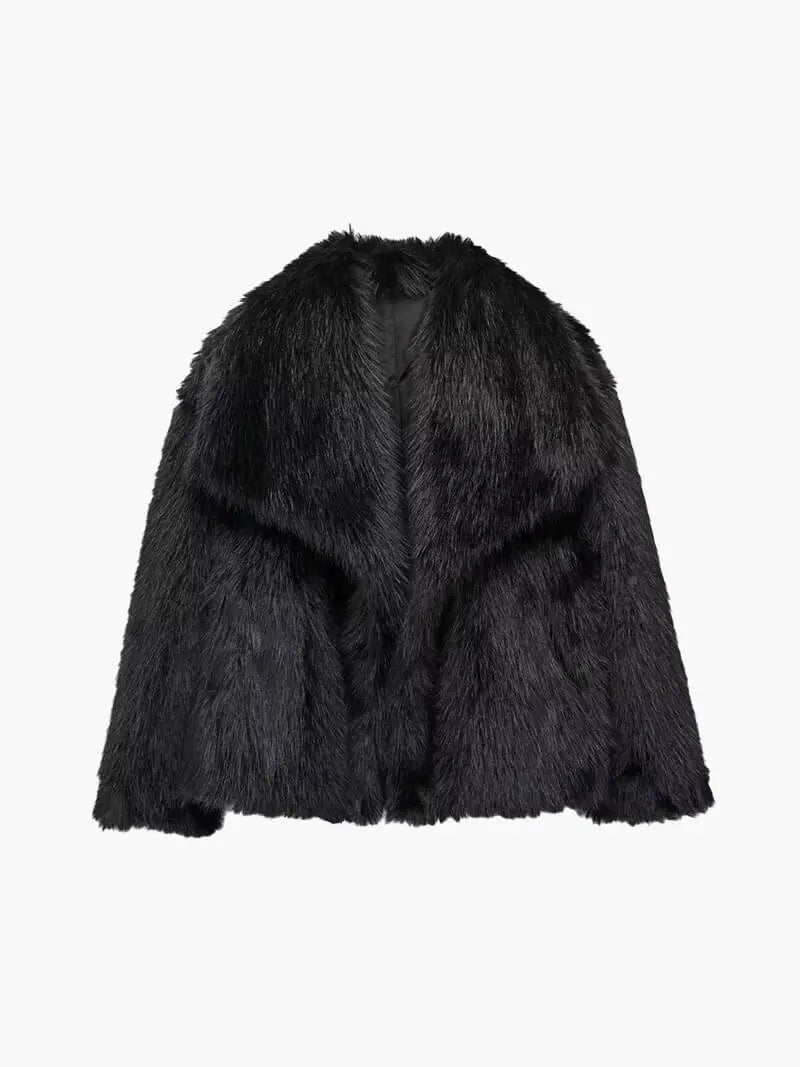 Kunstbontjas met brede revers winter dames elegant vegan teddy mantel imitatiebont warm luxe oversized stijl | Sulvida