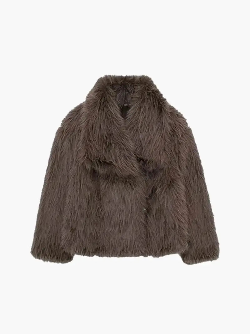 Kunstbontjas met brede revers winter dames elegant vegan teddy mantel imitatiebont warm luxe oversized stijl | Sulvida