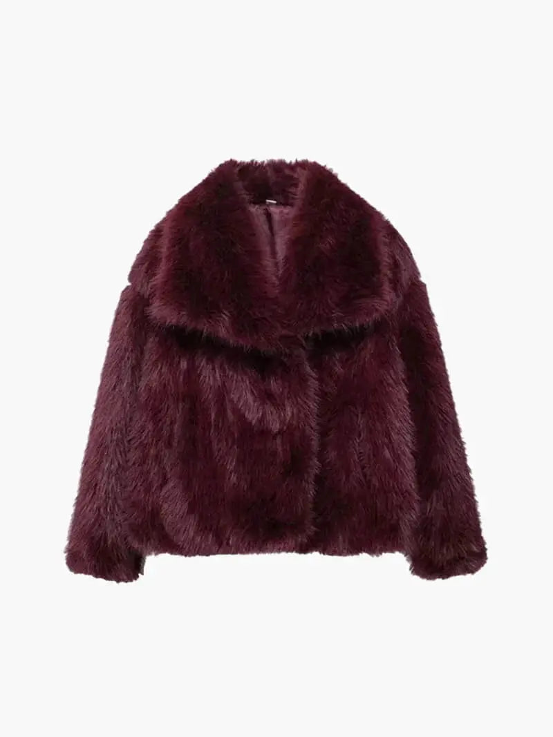 Kunstbontjas met brede revers winter dames elegant vegan teddy mantel imitatiebont warm luxe oversized stijl | Sulvida