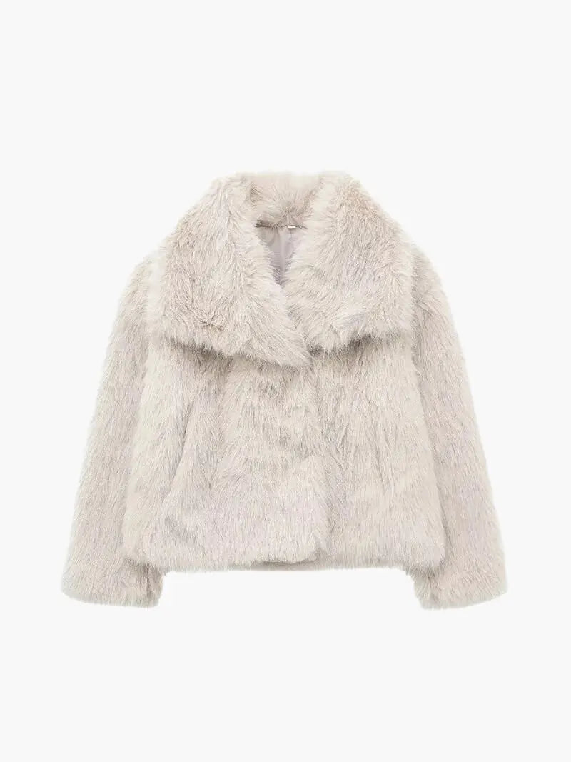 Kunstbontjas met brede revers winter dames elegant vegan teddy mantel imitatiebont warm luxe oversized stijl | Sulvida