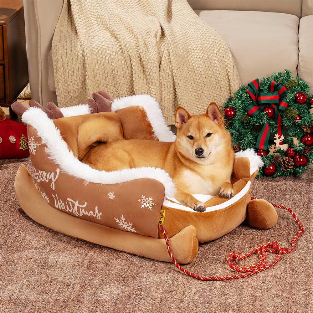 Hondenbed Slee Vorm Pluche Hondenmand Kerstthema Ligplaats Knuffelig Antislip Huisdier Dekbed Velours | Sulvida