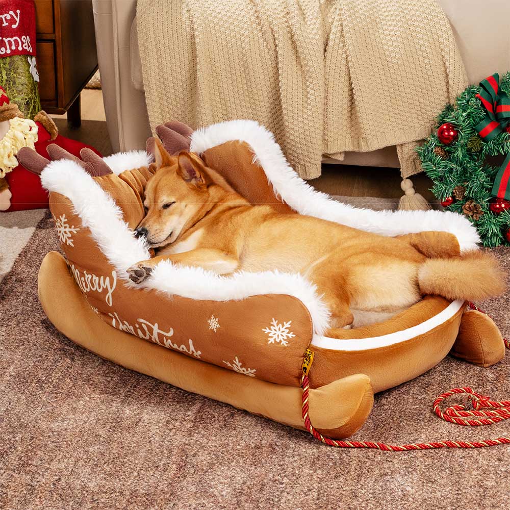 Hondenbed Slee Vorm Pluche Hondenmand Kerstthema Ligplaats Knuffelig Antislip Huisdier Dekbed Velours | Sulvida
