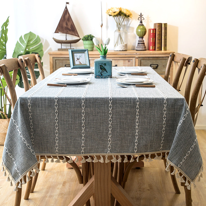 Katoenen Linnen Tafellaken Gestreept met Franjes 90x90-140x220 cm Stijlvol Tafeldecoratie Eettafel Diner | Sulvida