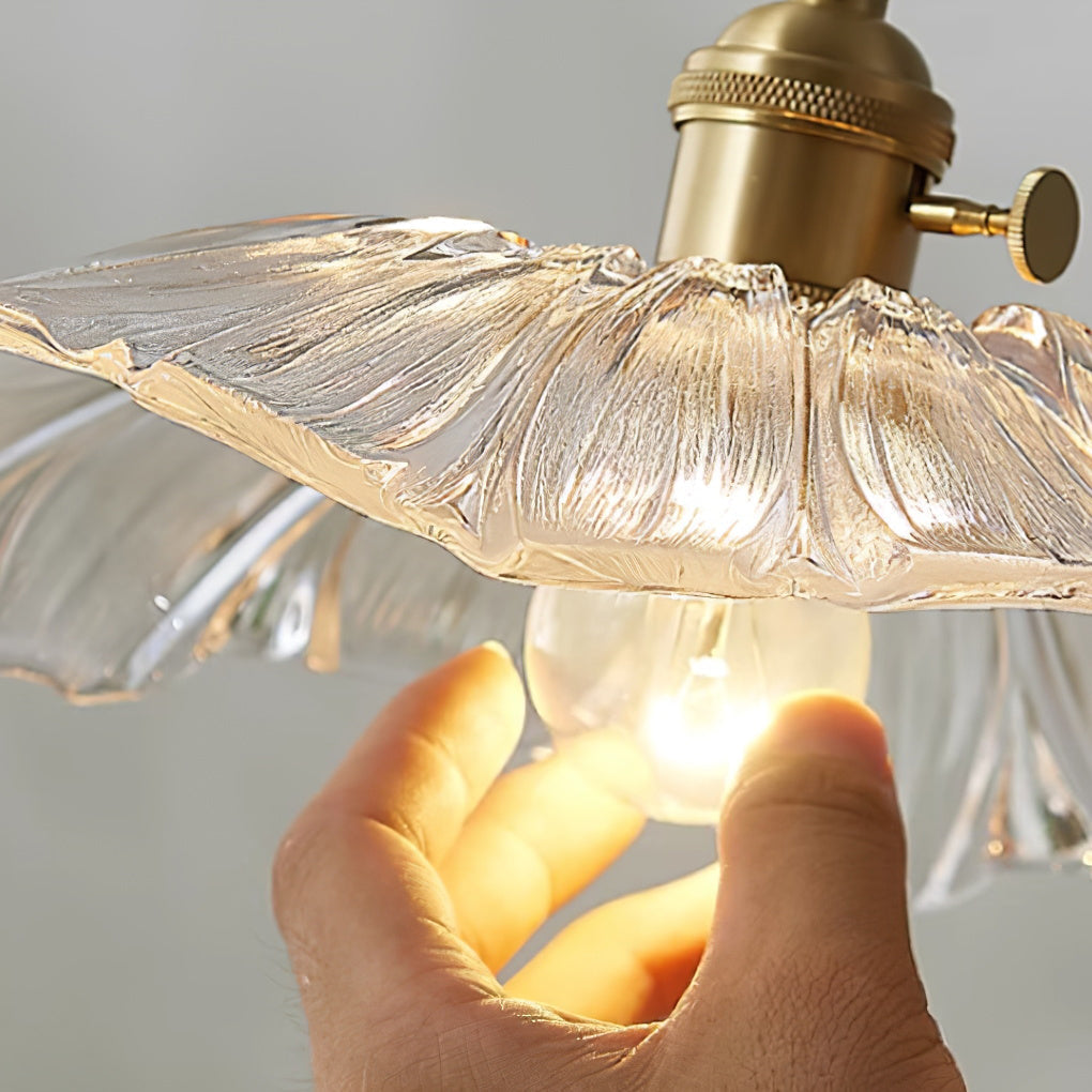 Glazen Hanglamp Bloem met Messing Details Plafondlamp Eetkamer Slaapkamer Woonkamer Retro Verlichting | Sulvida