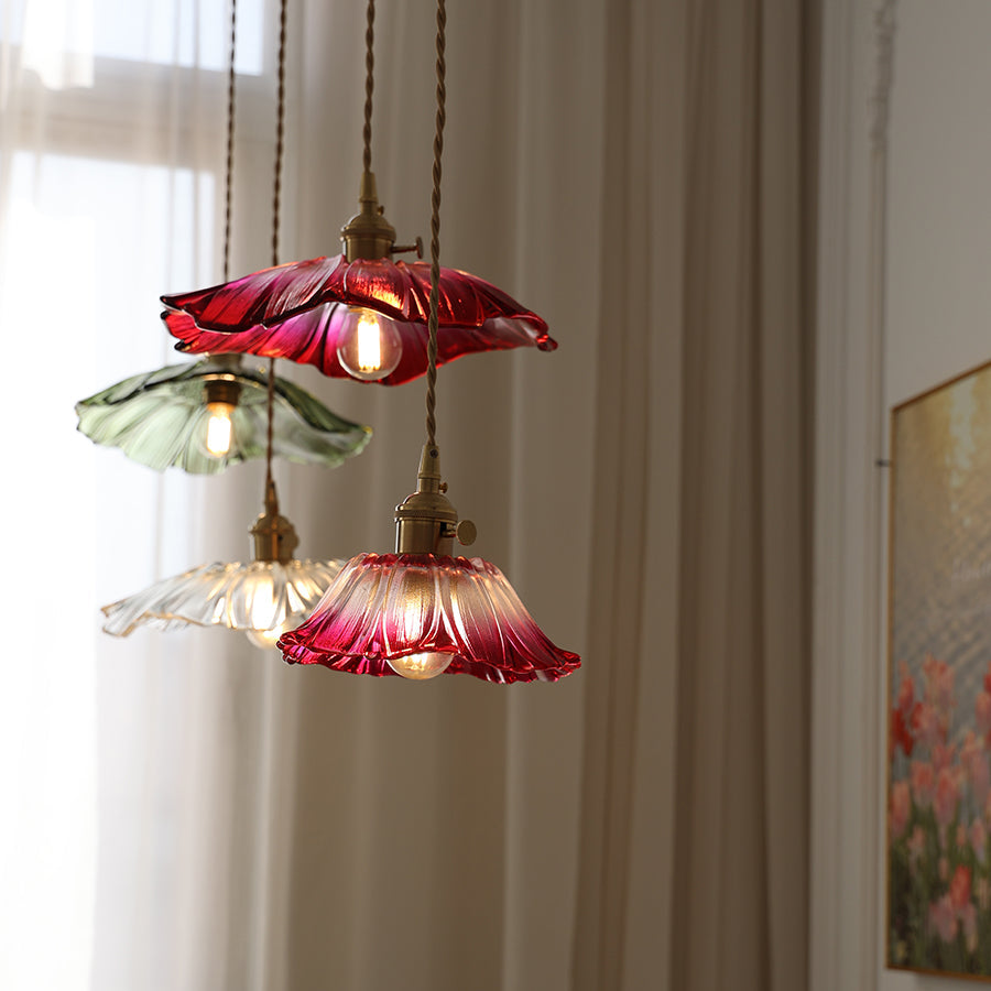 Glazen Hanglamp Bloem met Messing Details Plafondlamp Eetkamer Slaapkamer Woonkamer Retro Verlichting | Sulvida