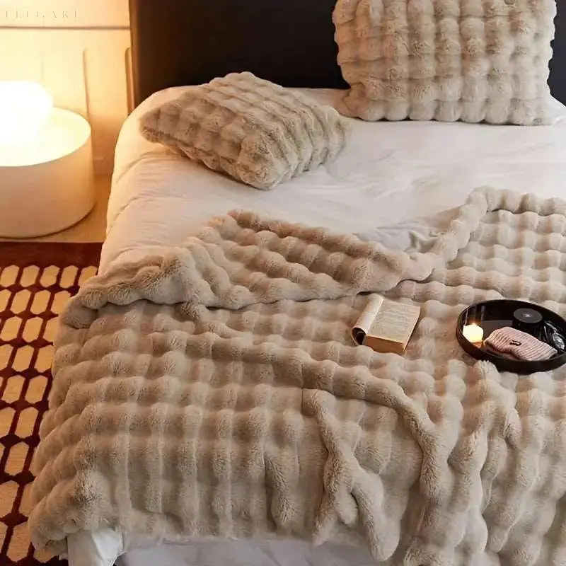 Zachte Fleece Deken 100x160 cm Khaki Warm Dubbelzijdig Pluche Plaid Winter Woondeken Slaapkamer Bank | Sulvida