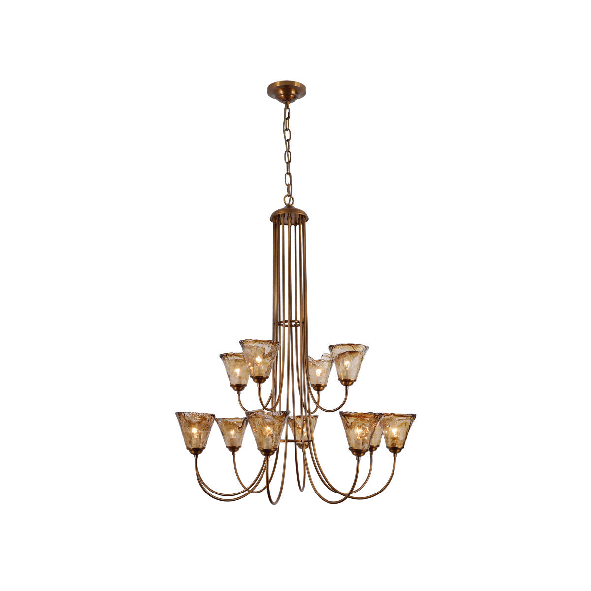 Kroonluchter Amber Glas met Messing Armatuur Eetkamer Woonkamer Hanglamp Verstelbaar E14 Fitting Sfeerlicht | Sulvida