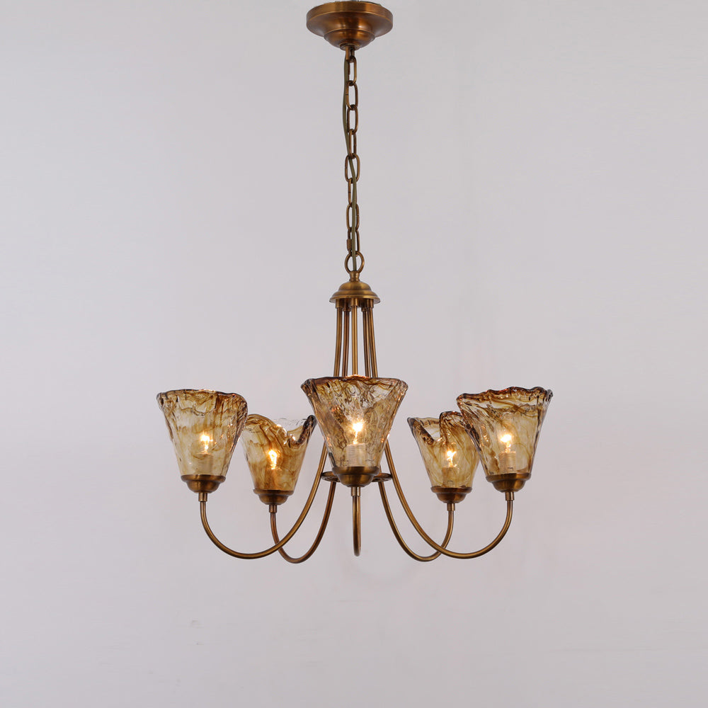 Kroonluchter Amber Glas met Messing Armatuur Eetkamer Woonkamer Hanglamp Verstelbaar E14 Fitting Sfeerlicht | Sulvida