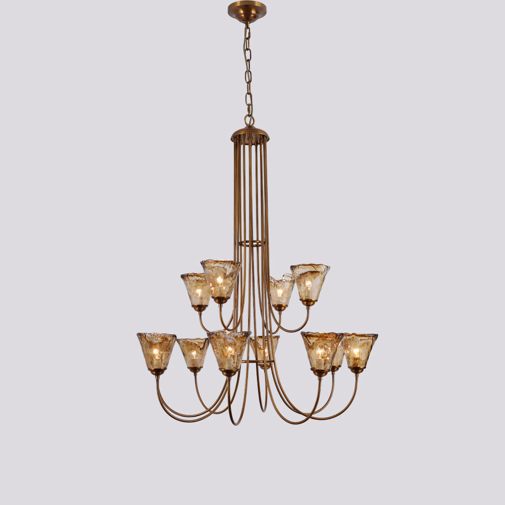 Kroonluchter Amber Glas met Messing Armatuur Eetkamer Woonkamer Hanglamp Verstelbaar E14 Fitting Sfeerlicht | Sulvida