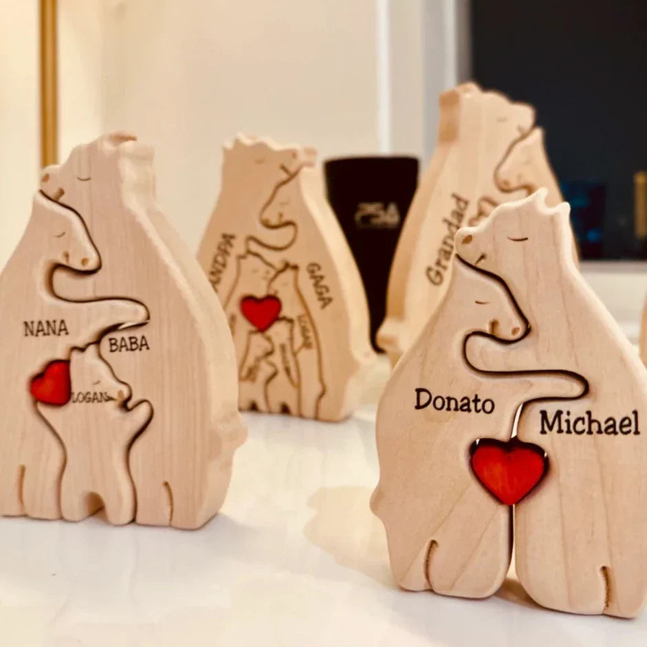 Houten familiefiguurtjes personaliseerbaar woonkamer decoratie miniatuur handgemaakt cadeau speelgoed | Sulvida