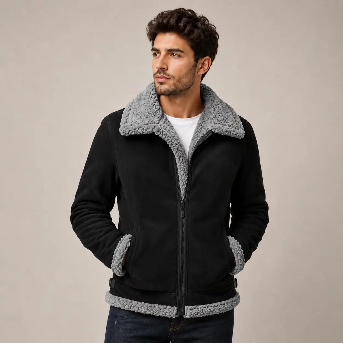 Gevoerde Herenwinterjas Suède Ritssluiting Brede Kraag Casual Stijl Warme Voering Herfst Winter Mode | Sulvida