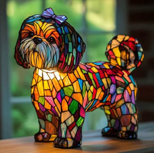Decoratief LED Nachtlampje Hondenbeeldje 15 cm Hars USB Slaapkamer Kinderkamer Woonruimte Verlichting | Sulvida