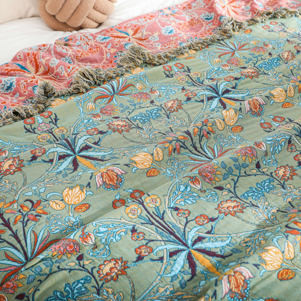 Omkeerbare Katoenen Sprei Wild Petal Jacquardweefsel Bloemenprint Kwastjes Bedsprei Plaid 200×230 cm | Sulvida