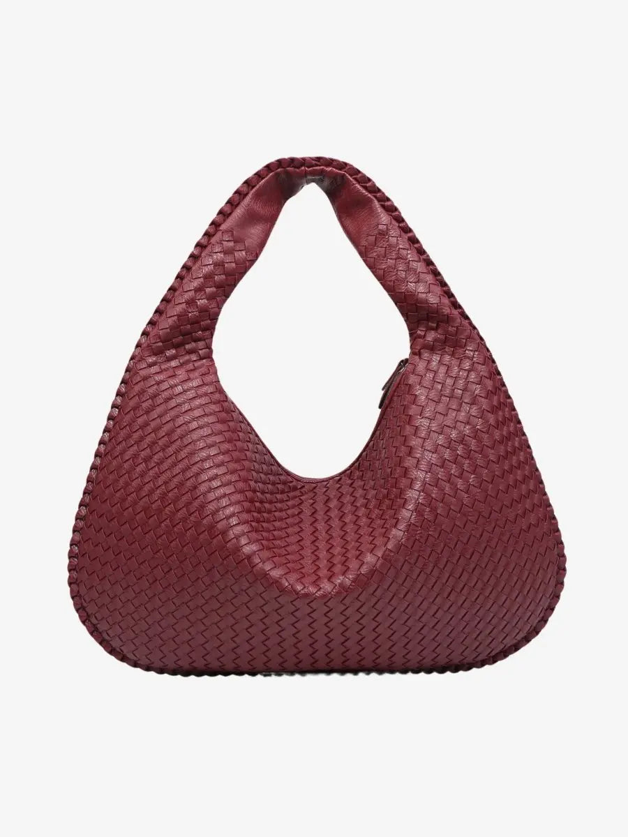 Geweven Leren Schoudertas Hobo Beige Zwart Wijnrood Ruimtevol met Rits Dames Alledaags Stijlvol Design | Sulvida