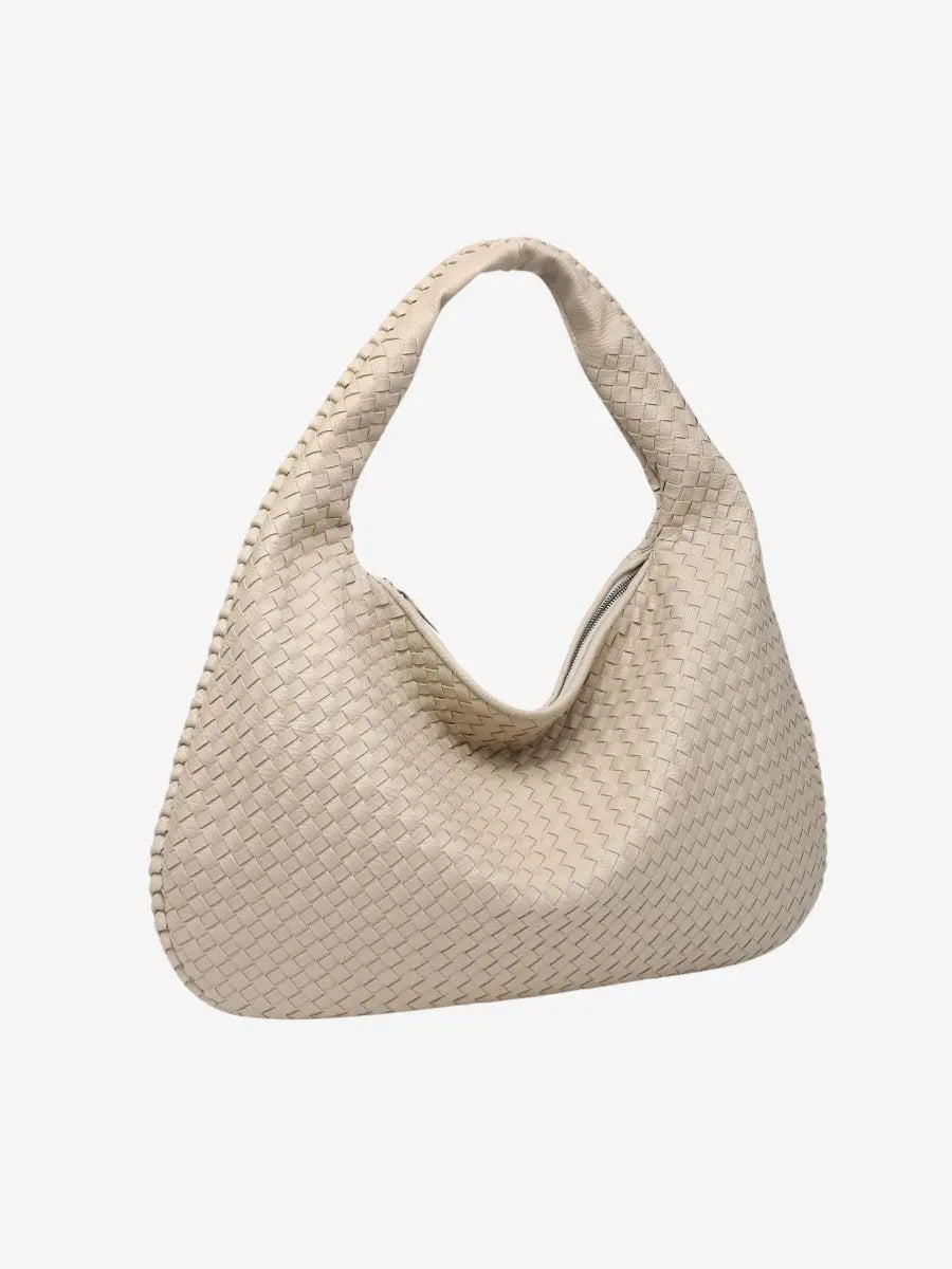 Geweven Leren Schoudertas Hobo Beige Zwart Wijnrood Ruimtevol met Rits Dames Alledaags Stijlvol Design | Sulvida