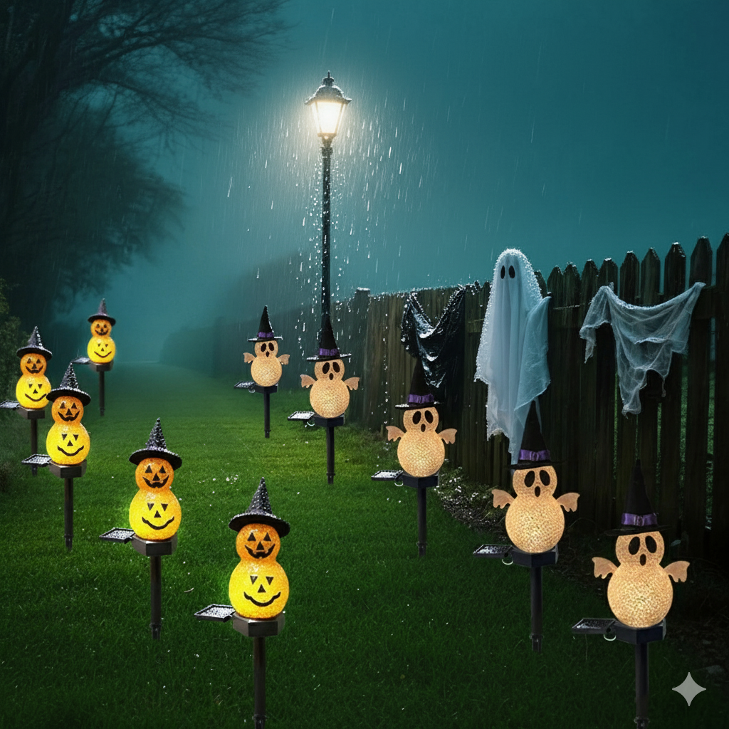 Zonne-energie Tuinlamp met 3D Pompoen en Spook – Decoratieve Padverlichting voor Tuin Terras en Pad Halloween | Sulvida