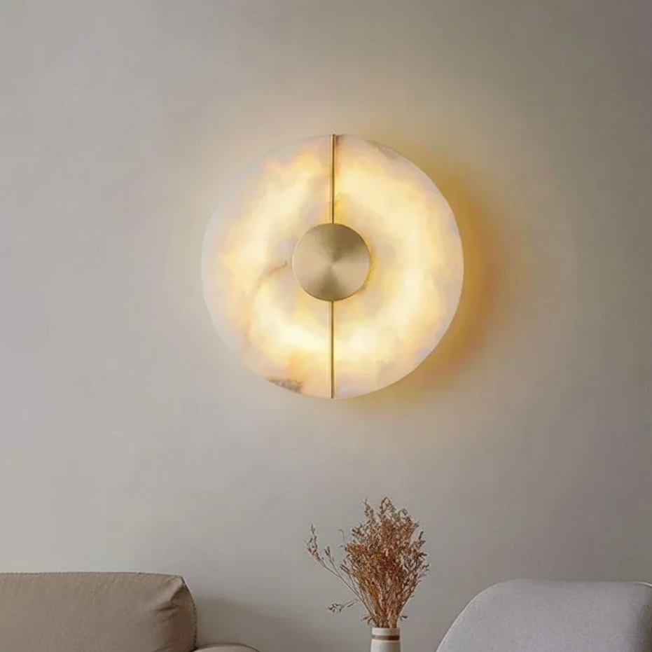 Ronde Wandlamp Natuursteen met Geïntegreerde LED Verlichting voor Slaapkamer Woonkamer Studeerkamer en Gang | Sulvida